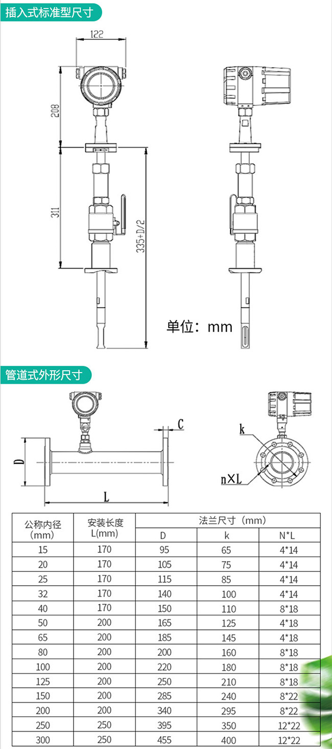 DN15熱式氣體質(zhì)量流量計(jì)外形結(jié)構(gòu)尺寸圖